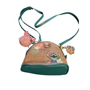 Disney Lilo and Stitch Bioworld Crossbody Bag Teal Woven Straw Kidcore Nostalgia